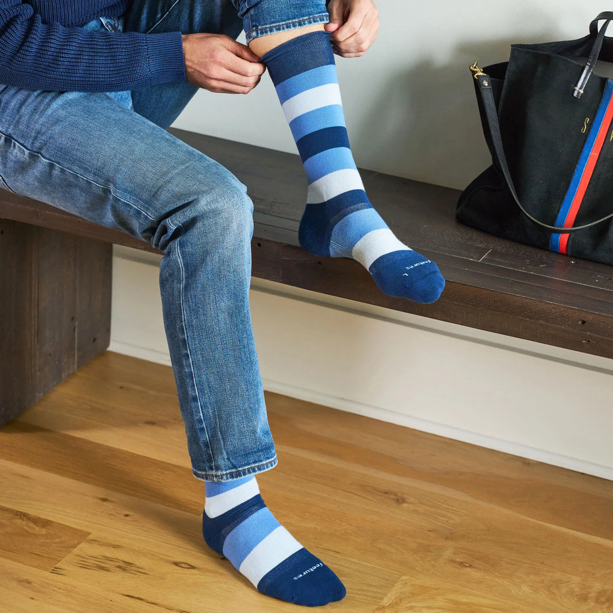 Everyday Men's Max Cushion Crew Primary Stripe Denim - Final Run